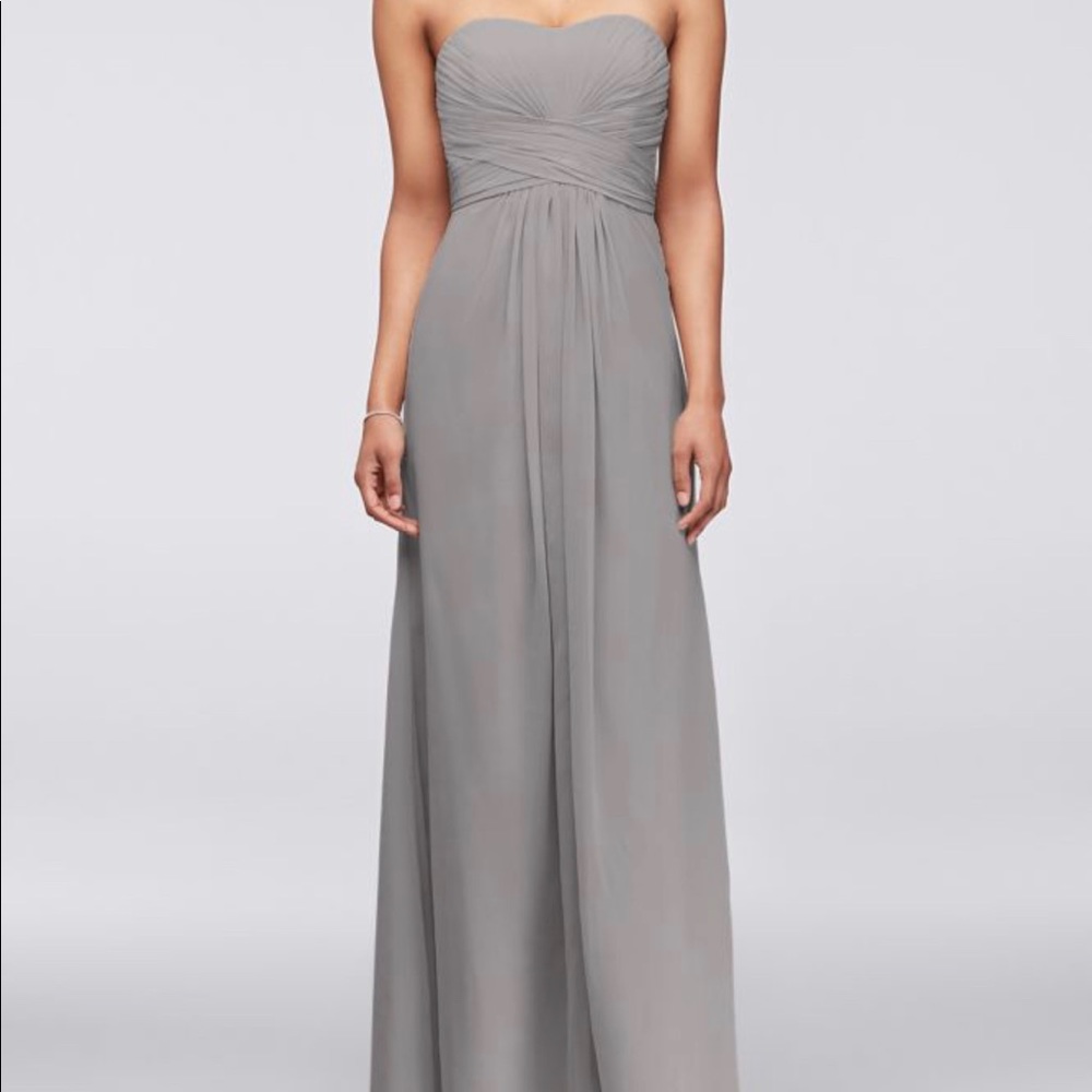 Davids Bridal Floor Length Gray Chiffon  Dress